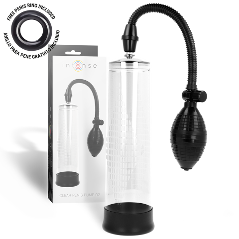 Pompe penis - Pompă vacuum manuală pentru penis Transparent Pump 02, cilindru transparent 20 cm, pară de pompare și inel de etanșare
