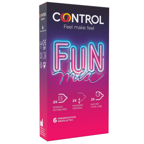 Prezervative Control Feel Fun Mix 6 bucăți – Mix Texturat, Ultra Subțire și Extra Lubrifiat
