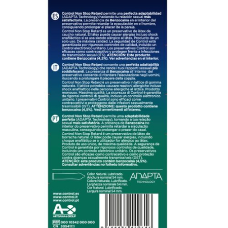 Prezervative Control Non Stop Retard cu Benzocaina, Efect Intarziere, Latex Natural, 12 Bucati, 54 mm [1]