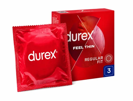 Prezervative Durex Feel Thin Regular Fit, 3 Bucati, Ultra Subtiri, Confort Sporit