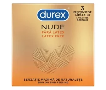 Prezervative Durex Nude Fără Latex, Ultra-Subțiri, Senzație Naturală, 3 buc