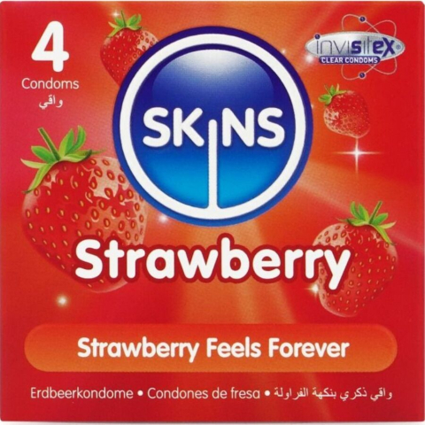Prezervative SKINS Premium cu aromă de căpșuni – Ultra Subțiri, Lubrifiate, 4 bucăți