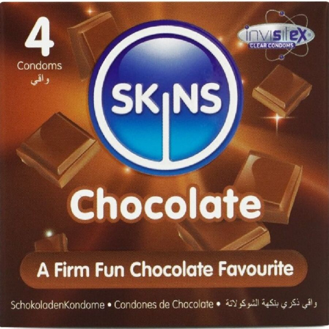 Prezervative SKINS Premium cu aromă de ciocolată – Ultra Subțiri, Lubrifiate, 4 bucăți