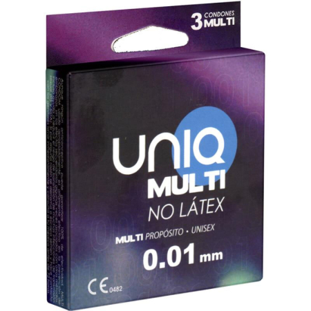 Prezervative - Prezervative Uniq MULTI, Non-latex, Ultra-subtiri 0.008mm, Transparent, 60x170-180mm, Set 3 buc.