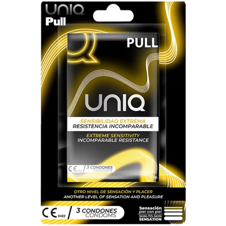 Prezervative - Prezervative UNIQ Pull fara latex cu benzi aplicare rapida, ultra subtiri, 3 bucati