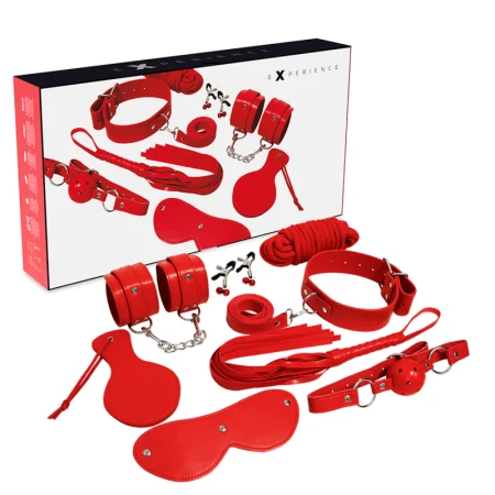 Set BDSM Experience, 8 piese, piele ecologica, rosu