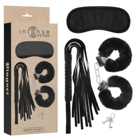 Seturi erotice - Set BDSM cu cătușe pufoase, mască și bici Intense Fetish, 3 piese