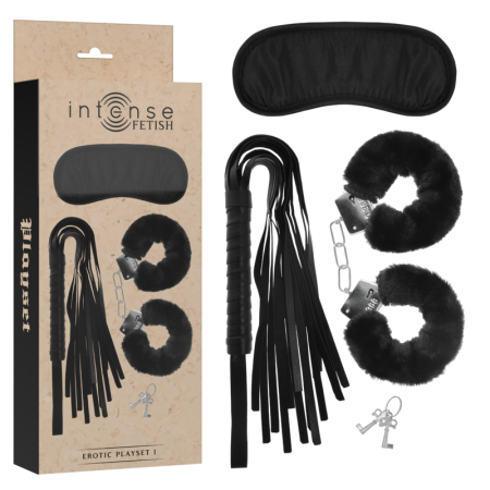 BDSM - Set BDSM, INTENSE Fetish, 3 Piese, Piele ecologica/Plus/Metal, Negru