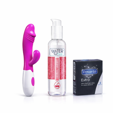 Seturi erotice - Set Intim Cuplu, Intimate Box, Vibrator Rabbit, Lubrifiant Cirese WaterFeel, Prezervative Pasante Extra