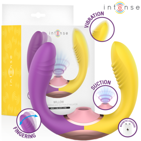 Vibratoare - Vibrator 3-in-1 Intense Willow, 2 Motoare Independente, Suctiune si Vibratie, Punct G si Clitoris, 10 Functii, Silicon Medical, Galben/Violet Gradient