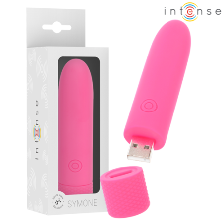 Mini vibratoare - Vibrator Bullet Intense Symone Roz 10 cm – USB Reincarcabil, 8 Vibratii, Stimulator Clitoridian Discret