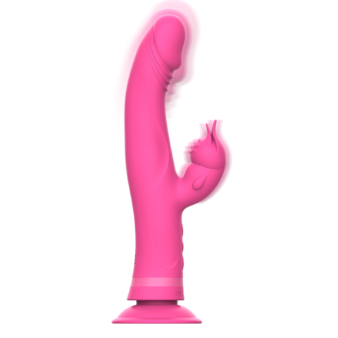 Vibrator Rabbit Julio pentru stimularea punctului G și a clitorisului, 2 motoare, ventuză, silicon roz, 11 cm [1]