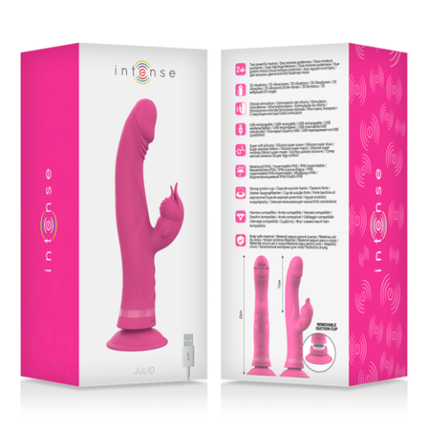 Vibrator Rabbit Julio pentru stimularea punctului G și a clitorisului, 2 motoare, ventuză, silicon roz, 11 cm [6]