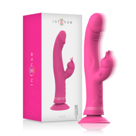 Vibratoare - Vibrator Rabbit Julio pentru stimularea punctului G și a clitorisului, 2 motoare, ventuză, silicon roz, 11 cm