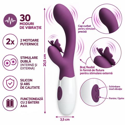 Vibratoare - Vibrator Rabbit Pretty Love Butterfly Kiss violet – 30 vibrații