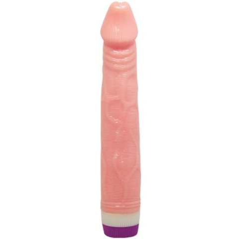 Vibrator realist BAILE Natural, culoare naturală, cu intensitate reglabilă prin comandă rotativă la bază. Lungime totală 22 cm, diametru 4 cm, materiale PVC și ABS. Alimentare cu două baterii AA. [1]