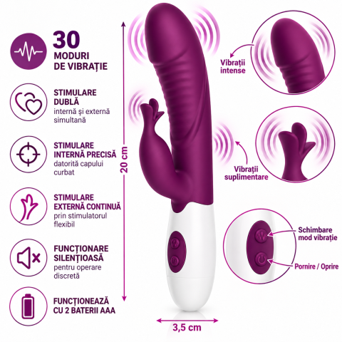 Vibratoare - Vibrator cu Stimulare Dublă Pretty Love Rogue Muse, Mov