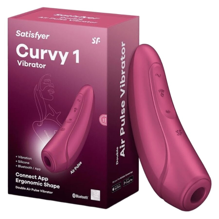 Vibratoare - Vibrator Satisfyer Curvy 1, Tehnologie Air Pulse si Vibratii, Control prin Aplicatie Connect, Silicon Medical, Livrare Discreta, Rosu