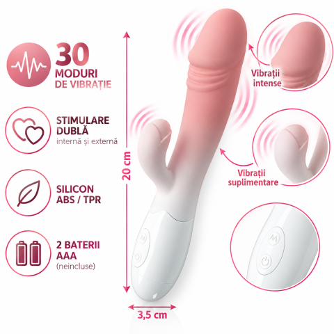 Vibratoare - Vibrator Snappy cu Stimulare Dublă, 2 Motoare și 30 de Moduri de Vibrație, Roz