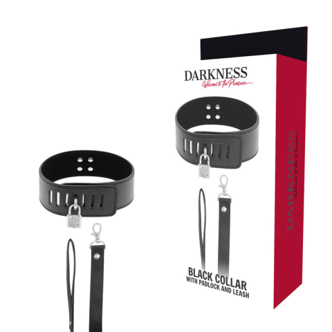 Zgardă BDSM Darkness cu lacăt și lanț – negru [3]