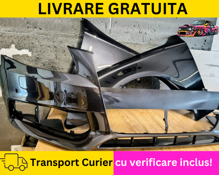 Bara + Aripi fata GRI LZ7L Audi A4 B8 2008-2011 + S-LINE cu spalator far + senzori parcare VOPSITE Tu alegi culoarea [2]