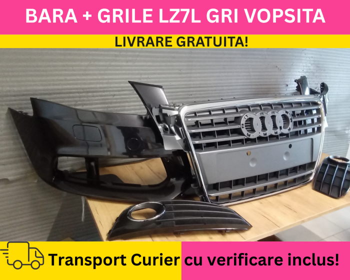 Bara completa fata + Grile Audi A4 B8 2008-2011 + S-LINE cu spalator far VOPSITA LZ7L GRI [3]