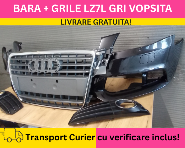 Bara completa fata + Grile Audi A4 B8 2008-2011 + S-LINE cu spalator far VOPSITA LZ7L GRI [2]
