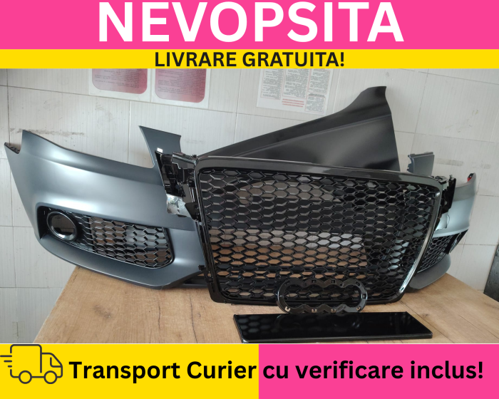 Bara + Aripa stanga fata + Grile Fagure RS LOOK Audi A4 B8 + S-LINE 2008-2011 Simpla fara spalator far, senzori NEVOPSITA [2]
