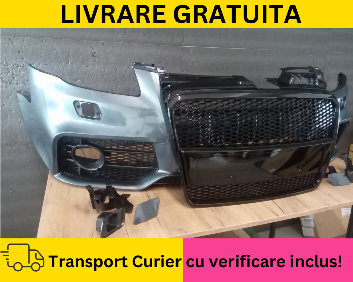 Bara fata Audi A4 B7 2004-2007 RS LOOK S-LINE cu spalator far LX7Z Gri la culoare VOPSITA [3]