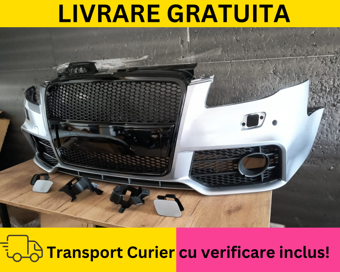 Bara fata Audi A4 B7 2004-2007 RS LOOK S-LINE cu spalator far, senzori parcare LY7W LX7W Gri la culoare VOPSITA [2]