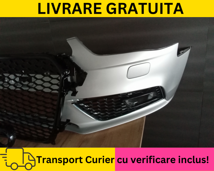 Bara fata Completa + Proiectoare + Grile Fagure RS LOOK Audi A4 B8.5 2011-2015 cu spalator far LX7W Gri la culoare VOPSITA [2]
