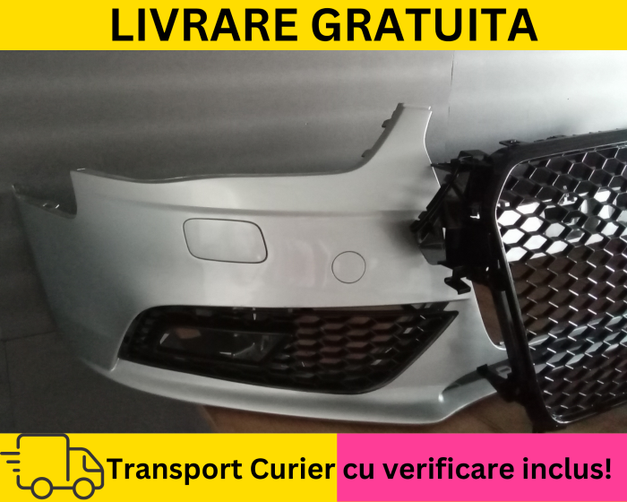 Bara fata Completa + Proiectoare + Grile Fagure RS LOOK Audi A4 B8.5 2011-2015 cu spalator far LX7W Gri la culoare VOPSITA [3]