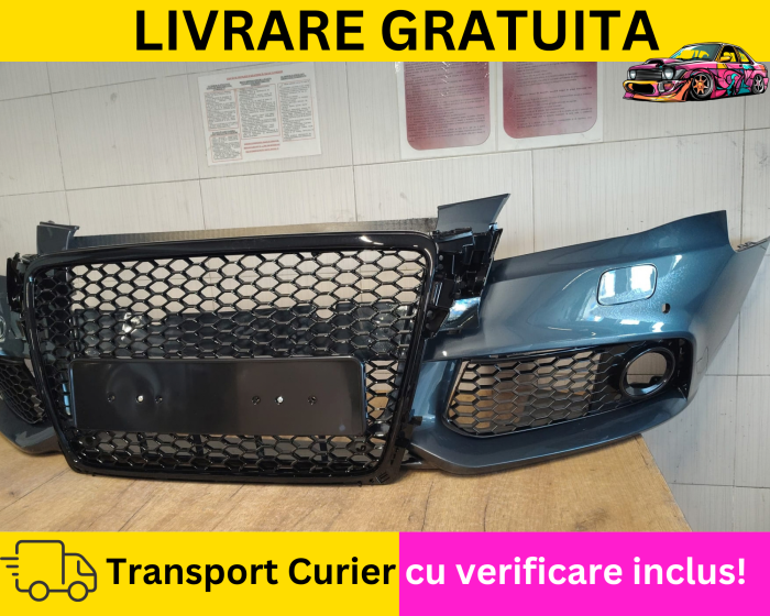 Bara fata + Grile LZ7H GRI Audi A4 B8 + S-LINE 2008-2011 + S-LINE cu spalator far + senzori parcare VOPSITA TU Alegi culoarea  [2]