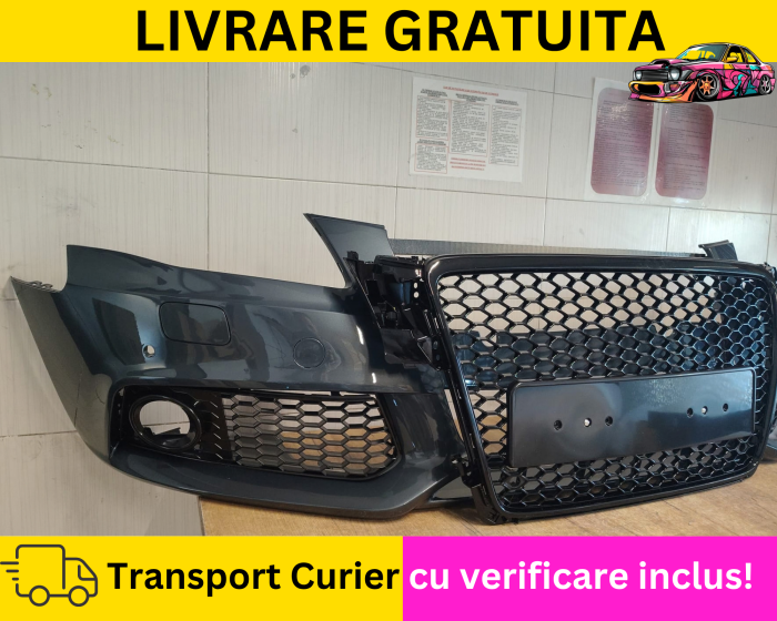 Bara fata + Grile LZ7H GRI Audi A4 B8 + S-LINE 2008-2011 + S-LINE cu spalator far + senzori parcare VOPSITA TU Alegi culoarea  [3]