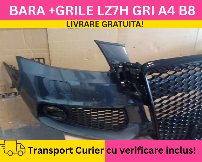 Bara fata + Grile Audi A4 B8 + S-LINE 2008-2011 + S-LINE cu spalator far VOPSITA LZ7H GRI [3]