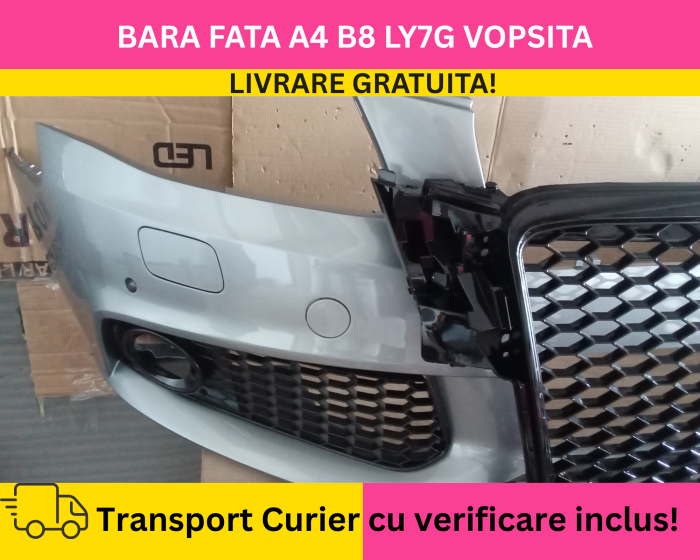 Bara fata + Grile Fagure RS LOOK Audi A4 B8 2008-2011 cu spalator far, senzori VOPSITA LY7G GRI [3]