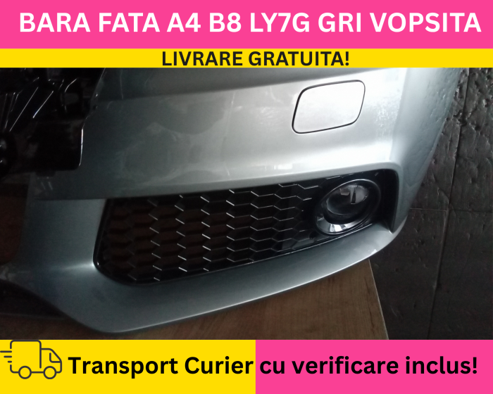 Bara fata + Grile + Proiectoare Fagure RS LOOK Audi A4 B8 2008-2011 + S-LINE cu spalator far VOPSITA LY7G GRI [2]