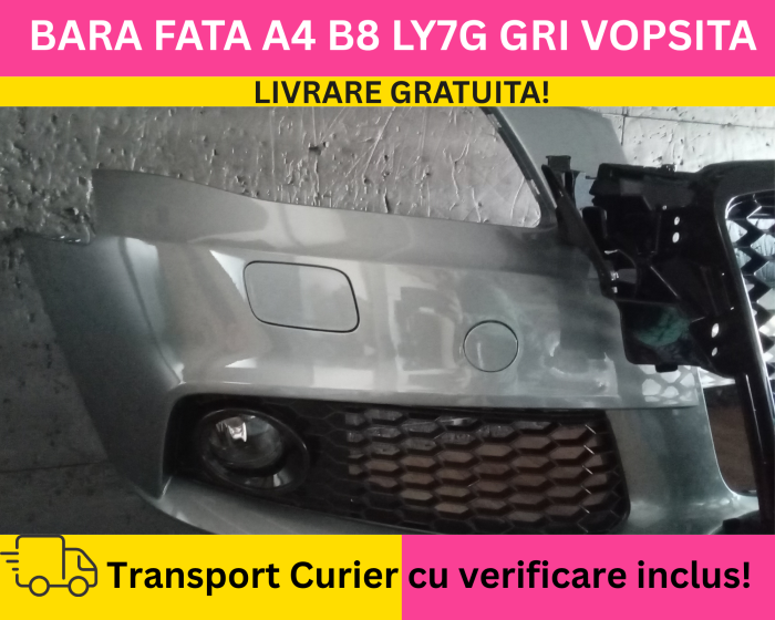 Bara fata + Grile + Proiectoare Fagure RS LOOK Audi A4 B8 2008-2011 + S-LINE cu spalator far VOPSITA LY7G GRI [3]