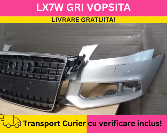 Bara fata + Grila radiator Audi A4 B8 2008-2011 + S-LINE cu spalator far VOPSITA LX7W GRI [2]