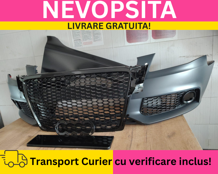 Bara fata + Aripa + Grile Fagure RS LOOK Audi A4 B8 + S-LINE 2008-2011 Simpla fara spalator far, senzori NEVOPSITA [2]