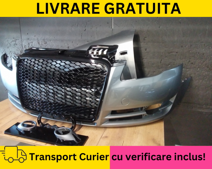Bara + Grila radiator + Aripa stanga + Ornamente Proiectoare fata Audi A4 B7 2004-2007 LY7G Gri la culoare VOPSITA [2]