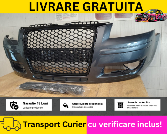 Bara + Grila radiator fagure fata Gri LX7Z Audi A3 8P 2005-2008 VOPSITA Tu alegi culoarea [2]