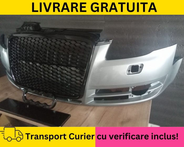 Bara + Grila radiator fata Audi A4 B7 2004-2007 cu spalator far LY7G Gri la culoare VOPSITA [2]