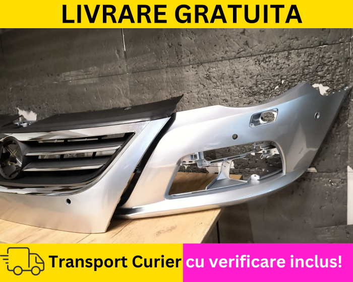 Bara + Grila radiator fata Gri LA7W Volkswagen Passat CC 2008-2012 R-LINE cu spalator far, senzori Distronic VOPSITA Tu alegi culoarea [2]