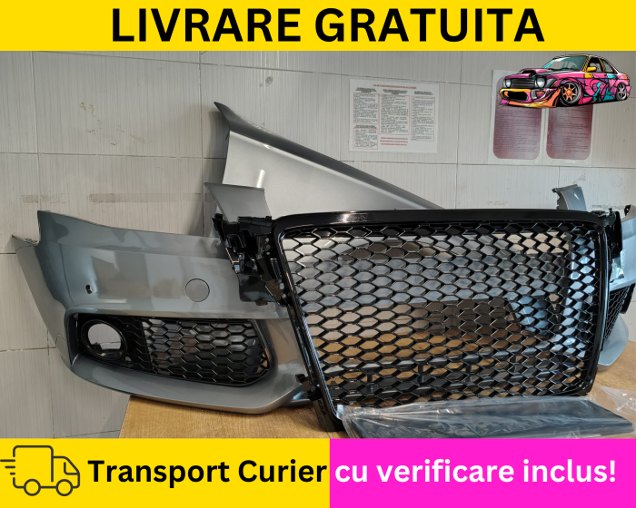 Bara + Grile fagure + Aripa dreapta fata Gri LY7G Audi A4 B8 2007-2011 senzori parcare VOPSITA Tu alegi culoarea [2]