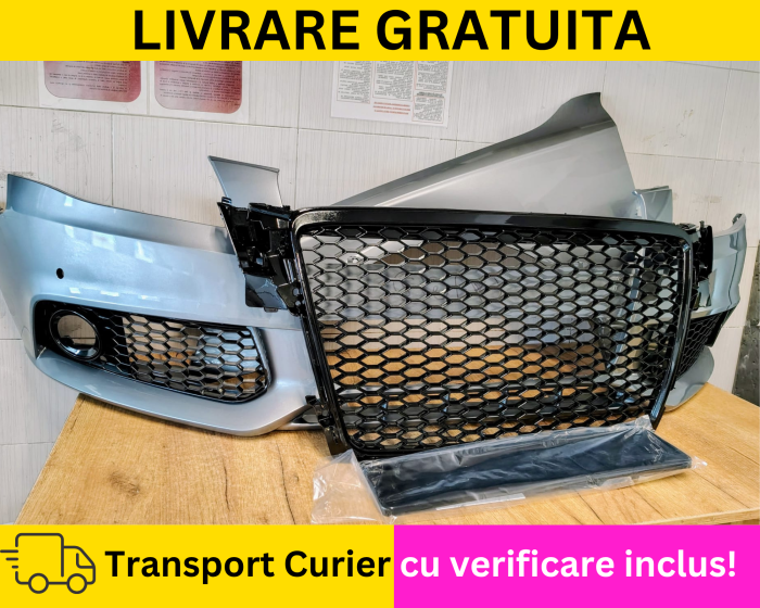 Bara + Grile fagure + Aripa dreapta fata Albastru LX5X Audi A4 B8 2007-2011 senzori parcare VOPSITA Tu alegi culoarea [2]