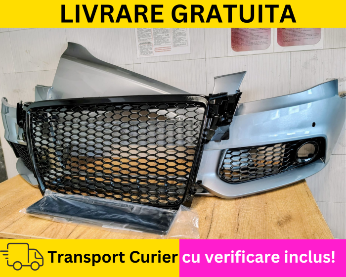 Bara + Grile fagure + Aripa dreapta fata Albastru LX5X Audi A4 B8 2007-2011 senzori parcare VOPSITA Tu alegi culoarea [2]