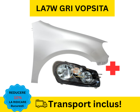 GOLF 6 VI 2008-2012 - Aripa cu Far dreapta fata VW Golf 6 VI Hatchback 2008-2012 LA7W Gri VOPSITA