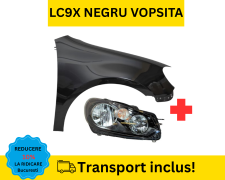 GOLF 6 VI 2008-2012 - Aripa cu Far dreapta fata VW Golf 6 VI Hatchback 2008-2012 LC9X Negru VOPSITA
