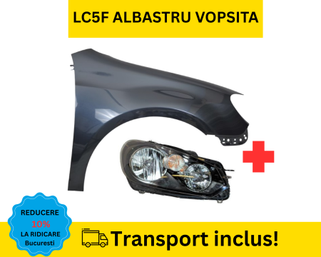 GOLF 6 VI 2008-2012 - Aripa cu Far dreapta fata VW Golf 6 VI Hatchback 2008-2012 LC5F Albastru VOPSITA
